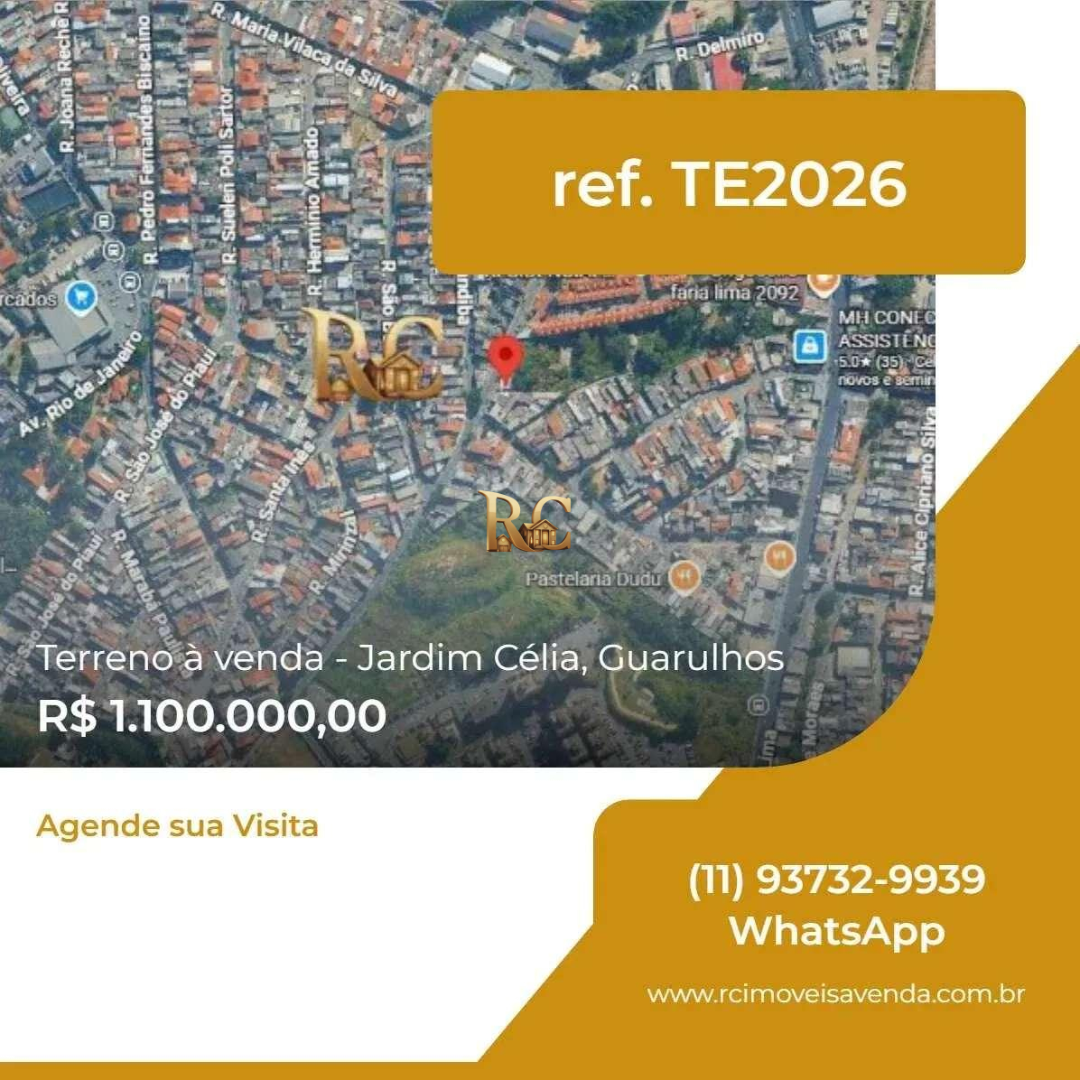 Terreno 2.614,38 m² à venda R$ 2.000.000,00 com Possibilidade para 11 Andares em Guarulhos, Jardim Célia, região do Cocaia. - RC Imóveis à Venda - Aluguel e Venda de Imóveis
